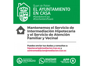L'OMIC INFORMA QUE ES MANTÉ EL SERVEI D''INTERMEDIACIÓ HIPOTECARIA I SERVEI D'ATENCIÓ FAMILIAR I VEÏNAL TELEMÀTICAMENT